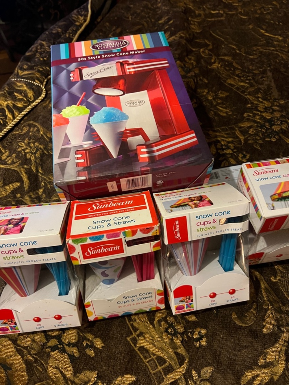 Nostalgia Red Snow Cone Maker with Multicolor Cups & Straws